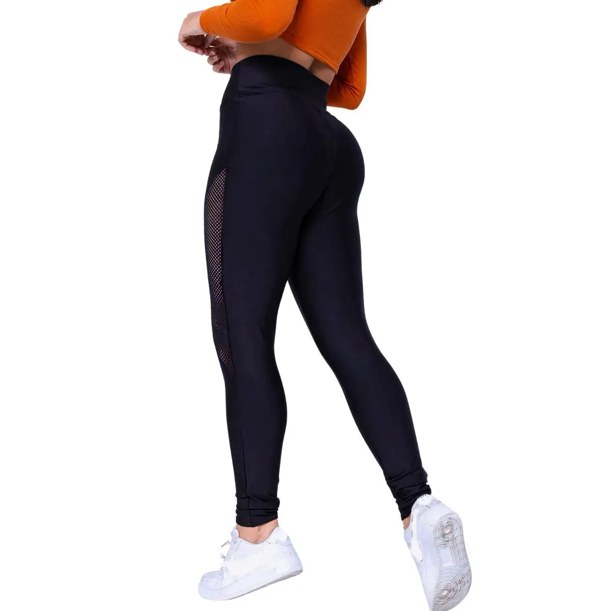 Calça Feminina Legging Com Detalhe Arrastão Coxa