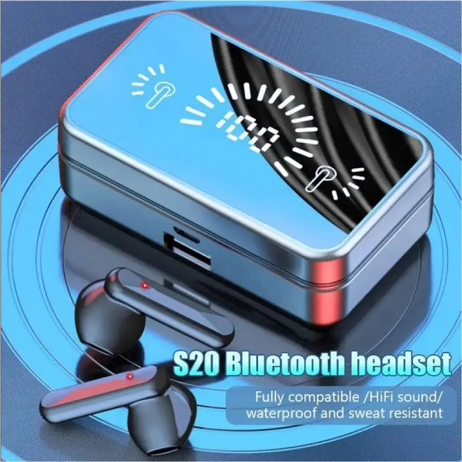 S20 TWS Sem Fio Bluetooth Headset Com Caixa De Carga, Cancelamento De Ruído, Fones De Ouvido LED Com Microfone, Fones De Ouvido