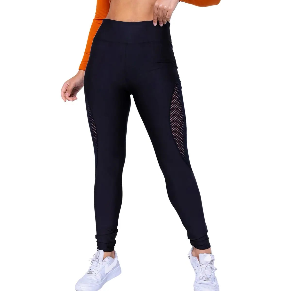 Calça Feminina Legging Com Detalhe Arrastão Coxa